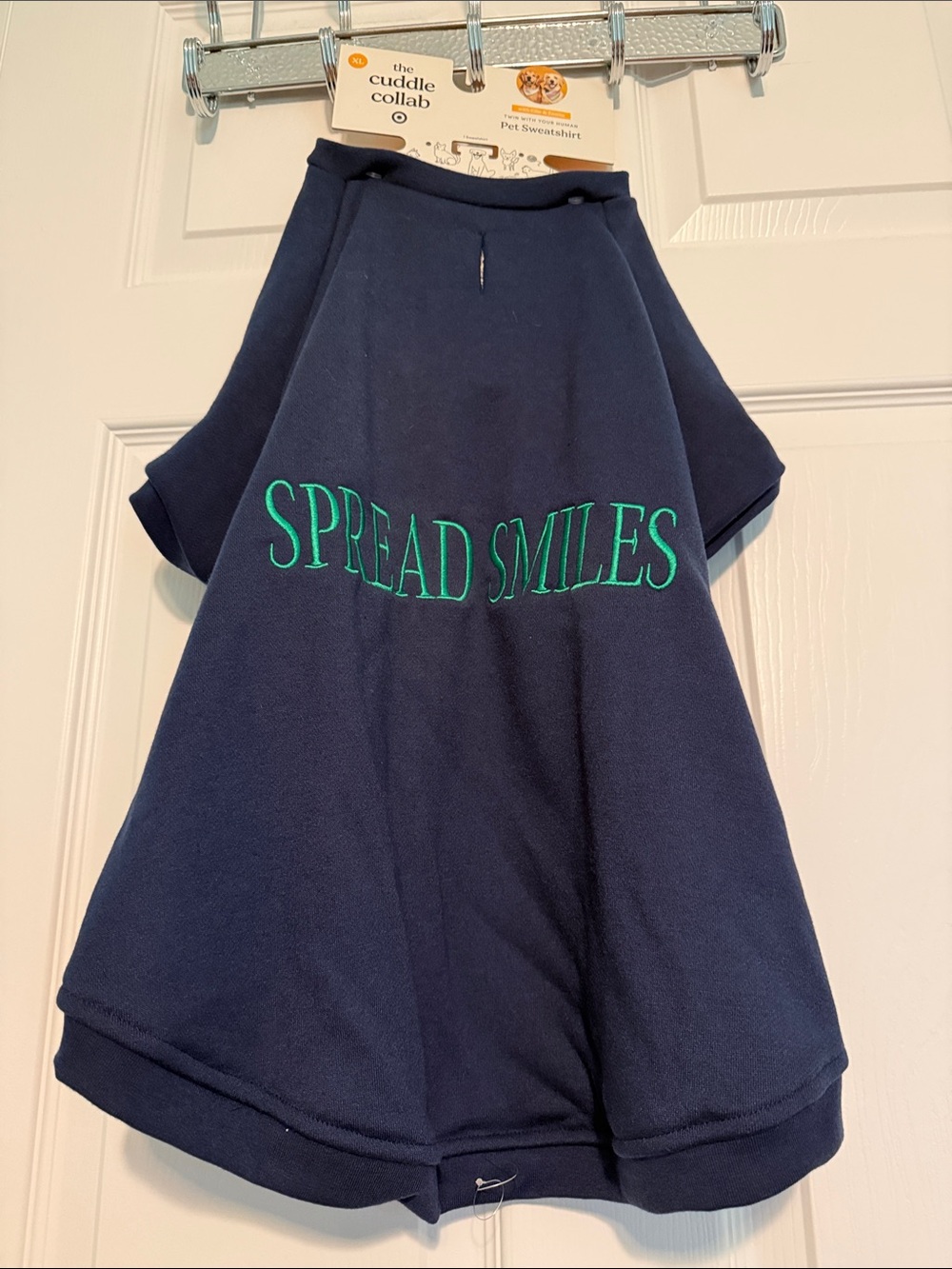 Target Navy Dog XL Sweatershirt with Green "Spread Smiles" Embroidery